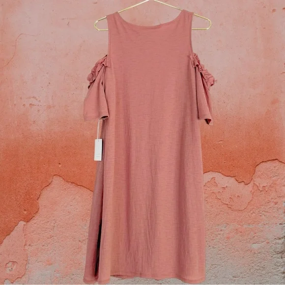 LC Lauren Conrad Cold Shoulder Ruffle Shift Dress Women’s S 4/6 Desert Mauve NWT - Picture 11 of 15